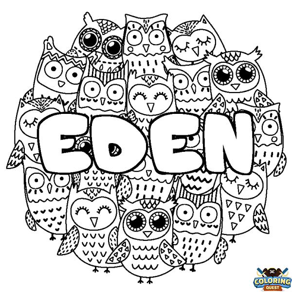 Coloring page first name EDEN - Owls background