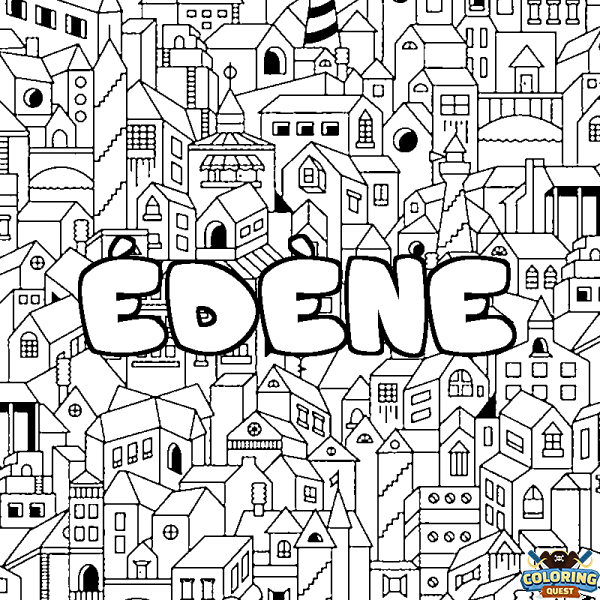 Coloring page first name &Eacute;D&Egrave;NE - City background