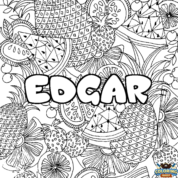 Coloring page first name EDGAR - Fruits mandala background