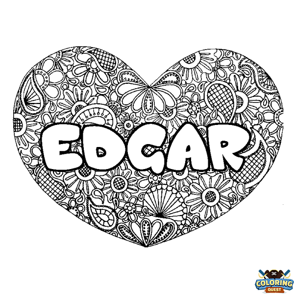 Coloring page first name EDGAR - Heart mandala background