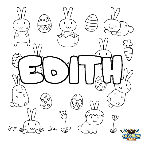 Coloring page first name EDITH - Easter background