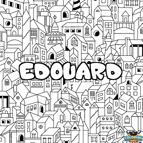 Coloring page first name EDOUARD - City background