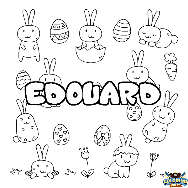 Coloring page first name EDOUARD - Easter background