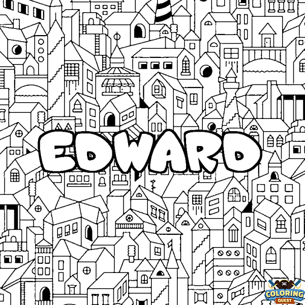 Coloring page first name EDWARD - City background