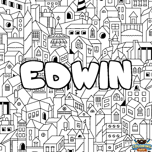 Coloring page first name EDWIN - City background