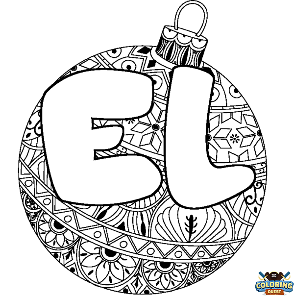 Coloring page first name EL - Christmas tree bulb background