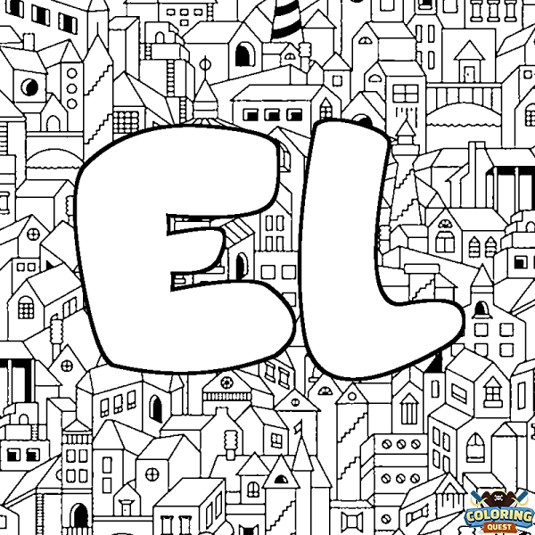 Coloring page first name EL - City background
