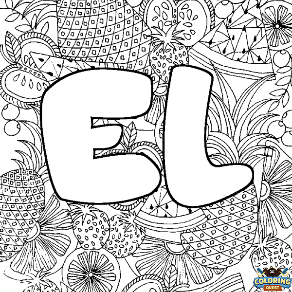 Coloring page first name EL - Fruits mandala background