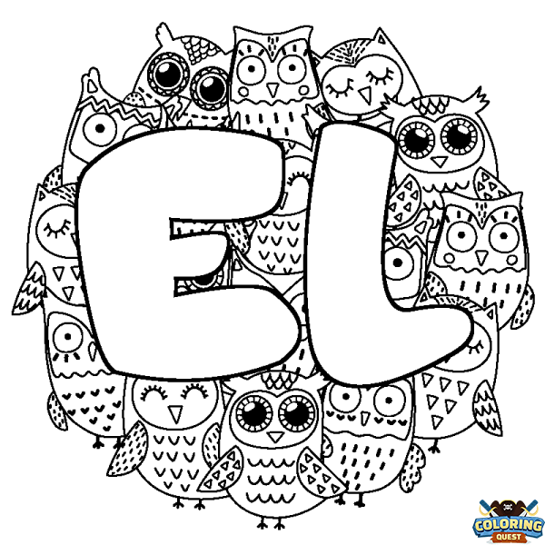 Coloring page first name EL - Owls background
