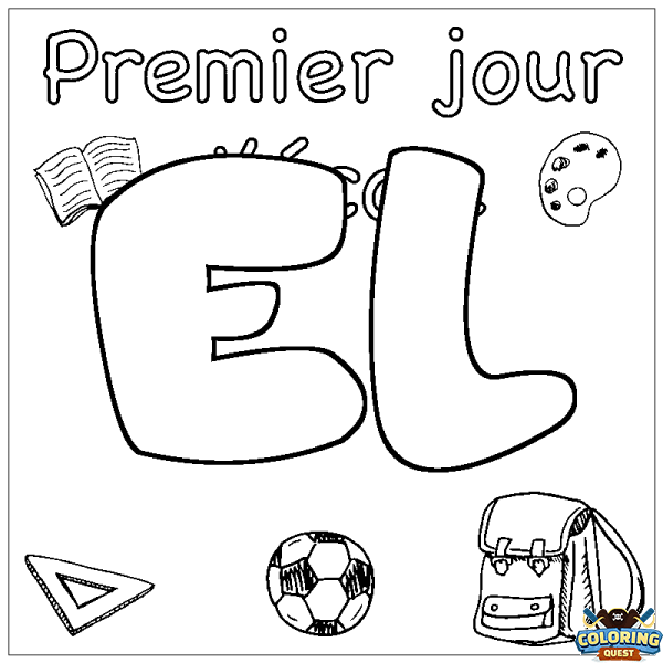 Coloring page first name EL - School First day background