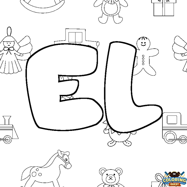 Coloring page first name EL - Toys background