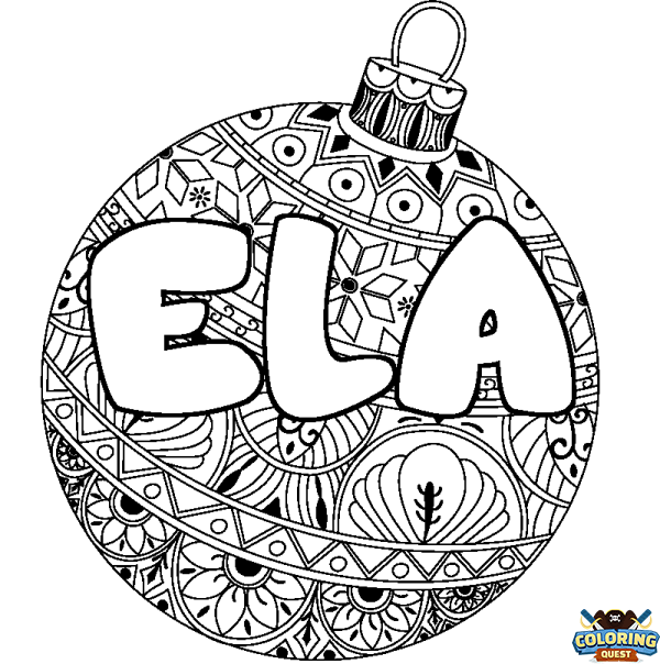 Coloring page first name ELA - Christmas tree bulb background