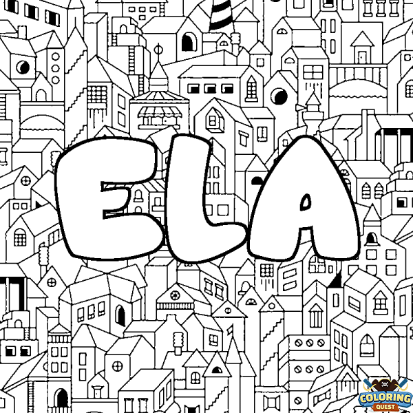 Coloring page first name ELA - City background