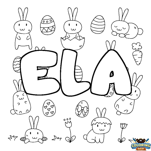 Coloring page first name ELA - Easter background