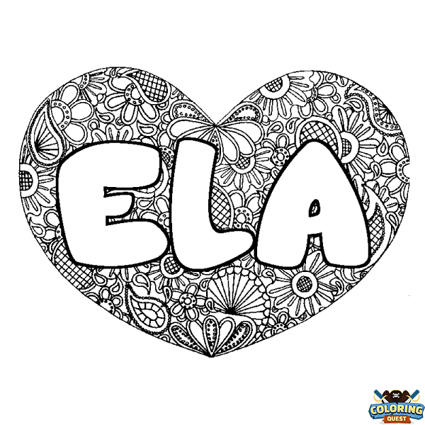 Coloring page first name ELA - Heart mandala background