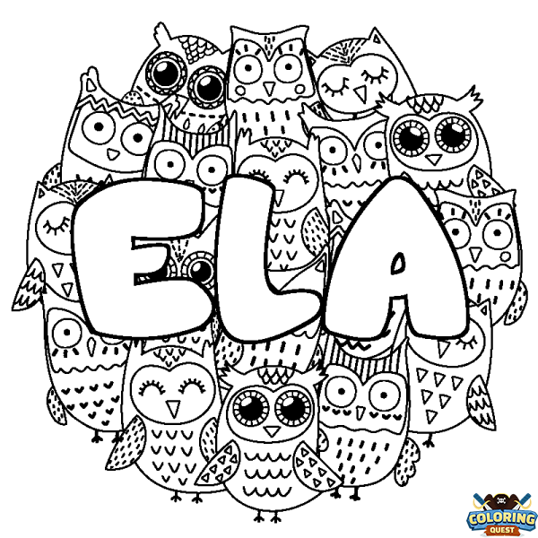 Coloring page first name ELA - Owls background