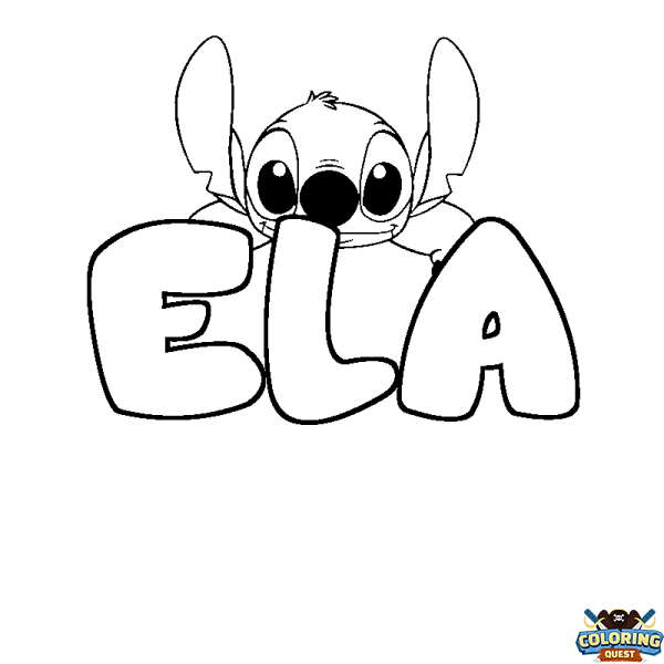 Coloring page first name ELA - Stitch background