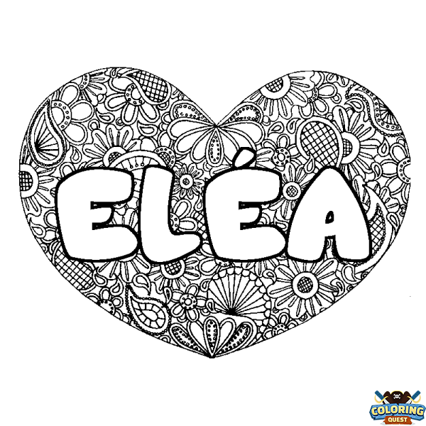 Coloring page first name EL&Eacute;A - Heart mandala background
