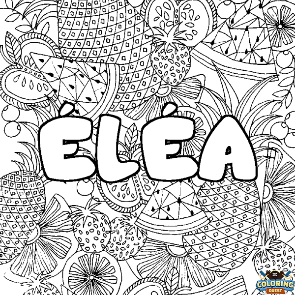 Coloring page first name &Eacute;L&Eacute;A - Fruits mandala background