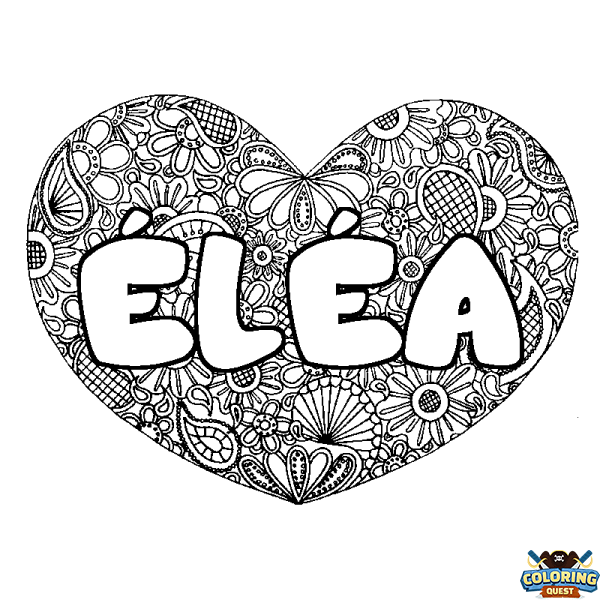 Coloring page first name &Eacute;L&Eacute;A - Heart mandala background