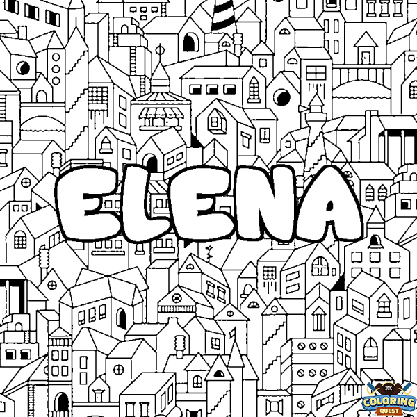 Coloring page first name ELENA - City background