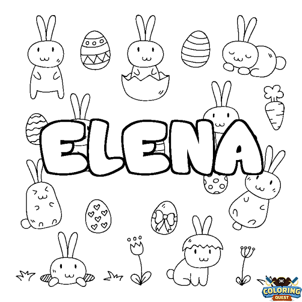 Coloring page first name ELENA - Easter background