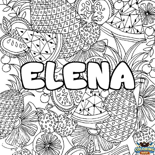 Coloring page first name ELENA - Fruits mandala background