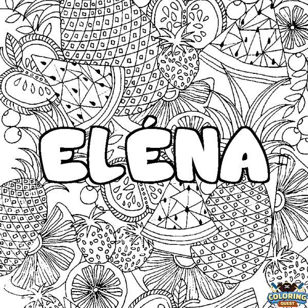 Coloring page first name EL&Eacute;NA - Fruits mandala background