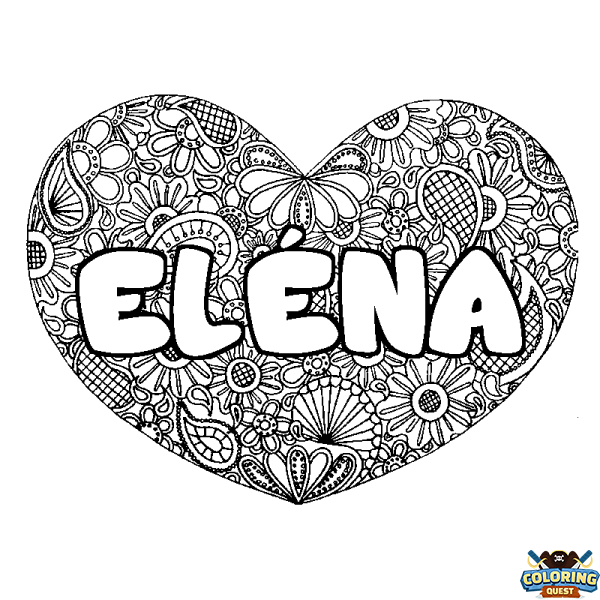Coloring page first name EL&Eacute;NA - Heart mandala background