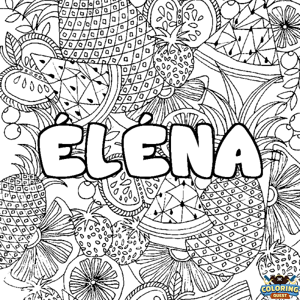 Coloring page first name &Eacute;L&Eacute;NA - Fruits mandala background