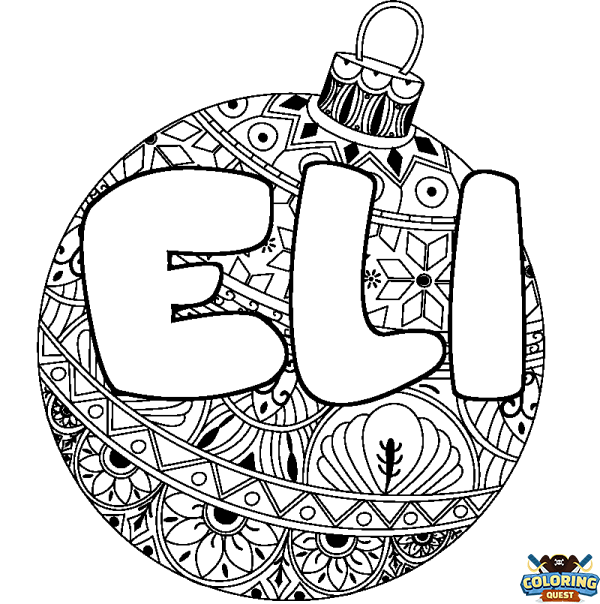 Coloring page first name ELI - Christmas tree bulb background