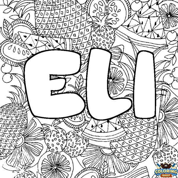 Coloring page first name ELI - Fruits mandala background