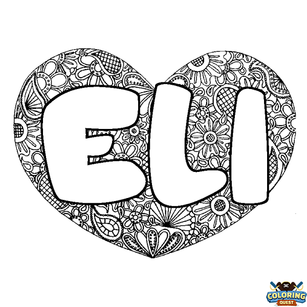 Coloring page first name ELI - Heart mandala background