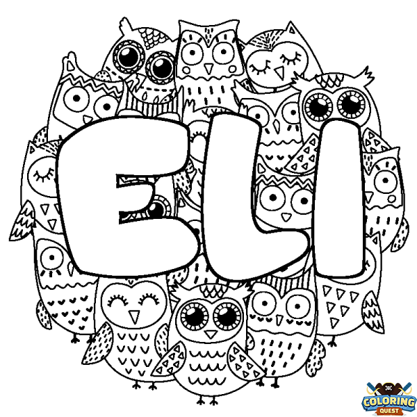 Coloring page first name ELI - Owls background