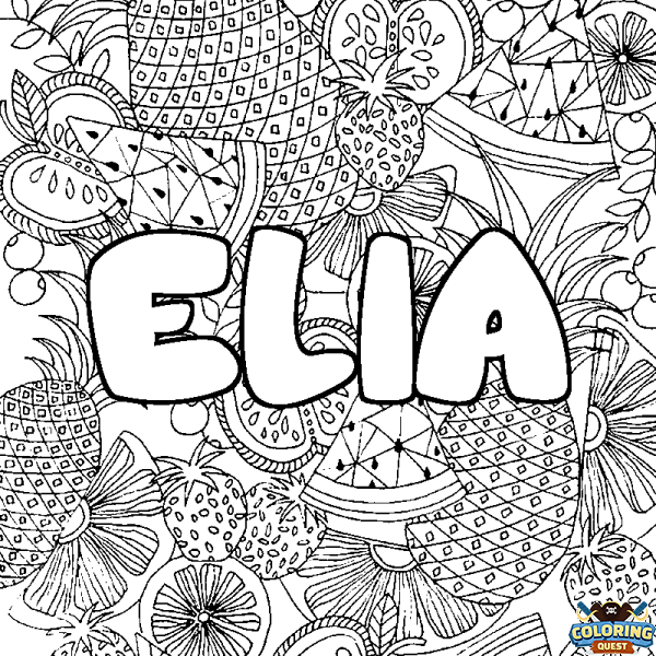 Coloring page first name ELIA - Fruits mandala background