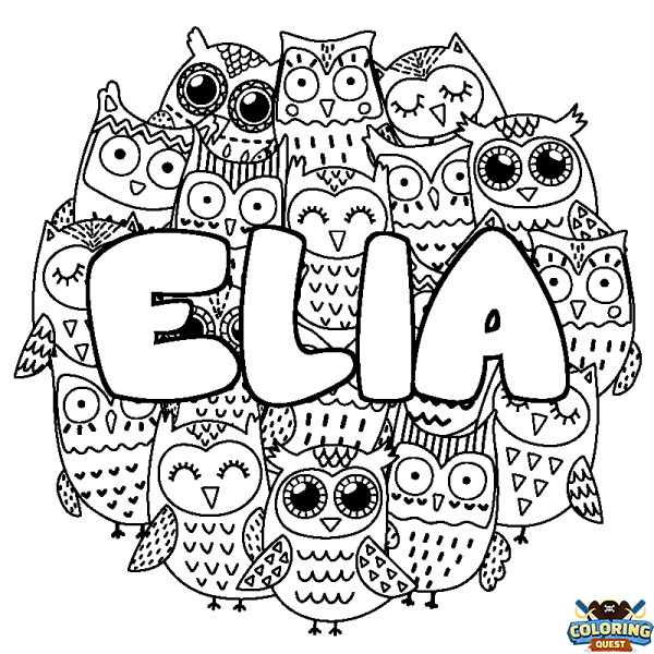Coloring page first name ELIA - Owls background