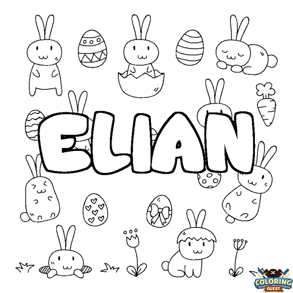 Coloring page first name ELIAN - Easter background