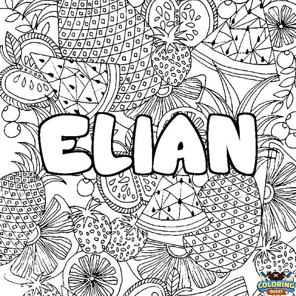 Coloring page first name ELIAN - Fruits mandala background