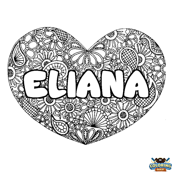 Coloring page first name ELIANA - Heart mandala background