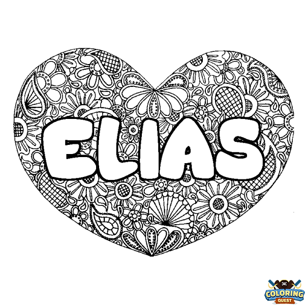 Coloring page first name ELIAS - Heart mandala background