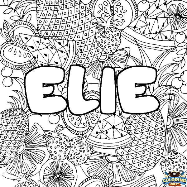 Coloring page first name ELIE - Fruits mandala background