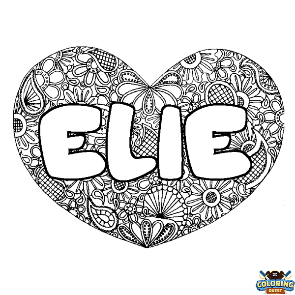 Coloring page first name ELIE - Heart mandala background