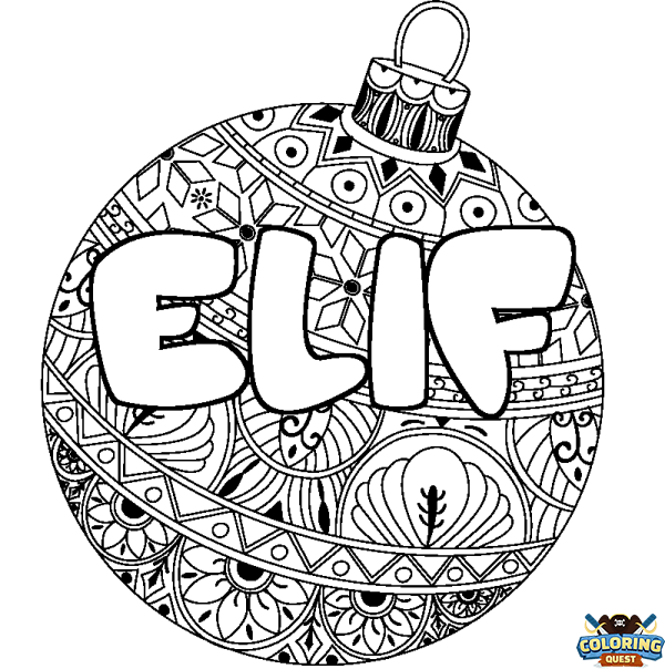 Coloring page first name ELIF - Christmas tree bulb background