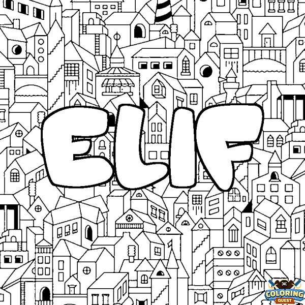 Coloring page first name ELIF - City background