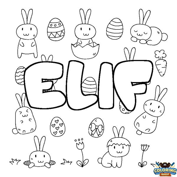 Coloring page first name ELIF - Easter background