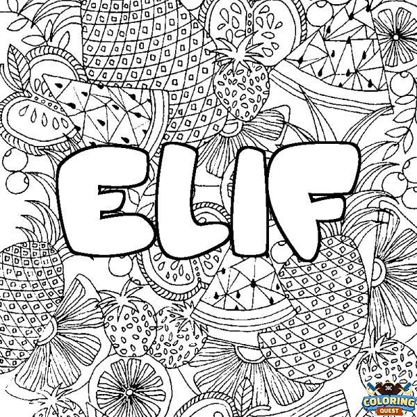 Coloring page first name ELIF - Fruits mandala background