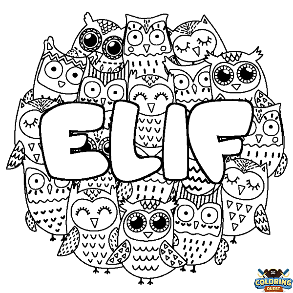 Coloring page first name ELIF - Owls background