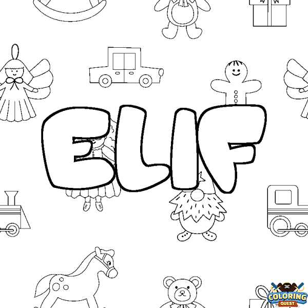 Coloring page first name ELIF - Toys background
