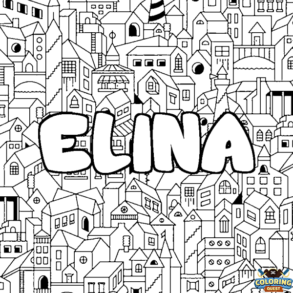 Coloring page first name ELINA - City background
