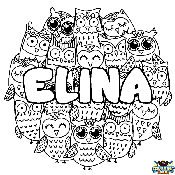 Coloring page first name ELINA - Owls background